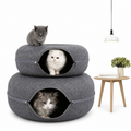 Interactive Round Cat Cave Bed - Cozy Felt Hideaway for Indoor Cats & Kittens
