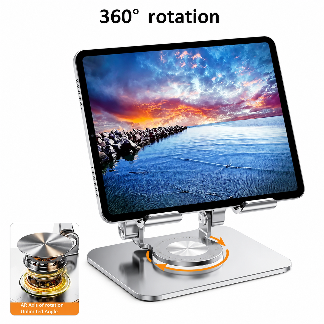 360° Adjustable Aluminum Tablet & Phone Stand - Foldable Desktop Holder for iPad & Smartphones