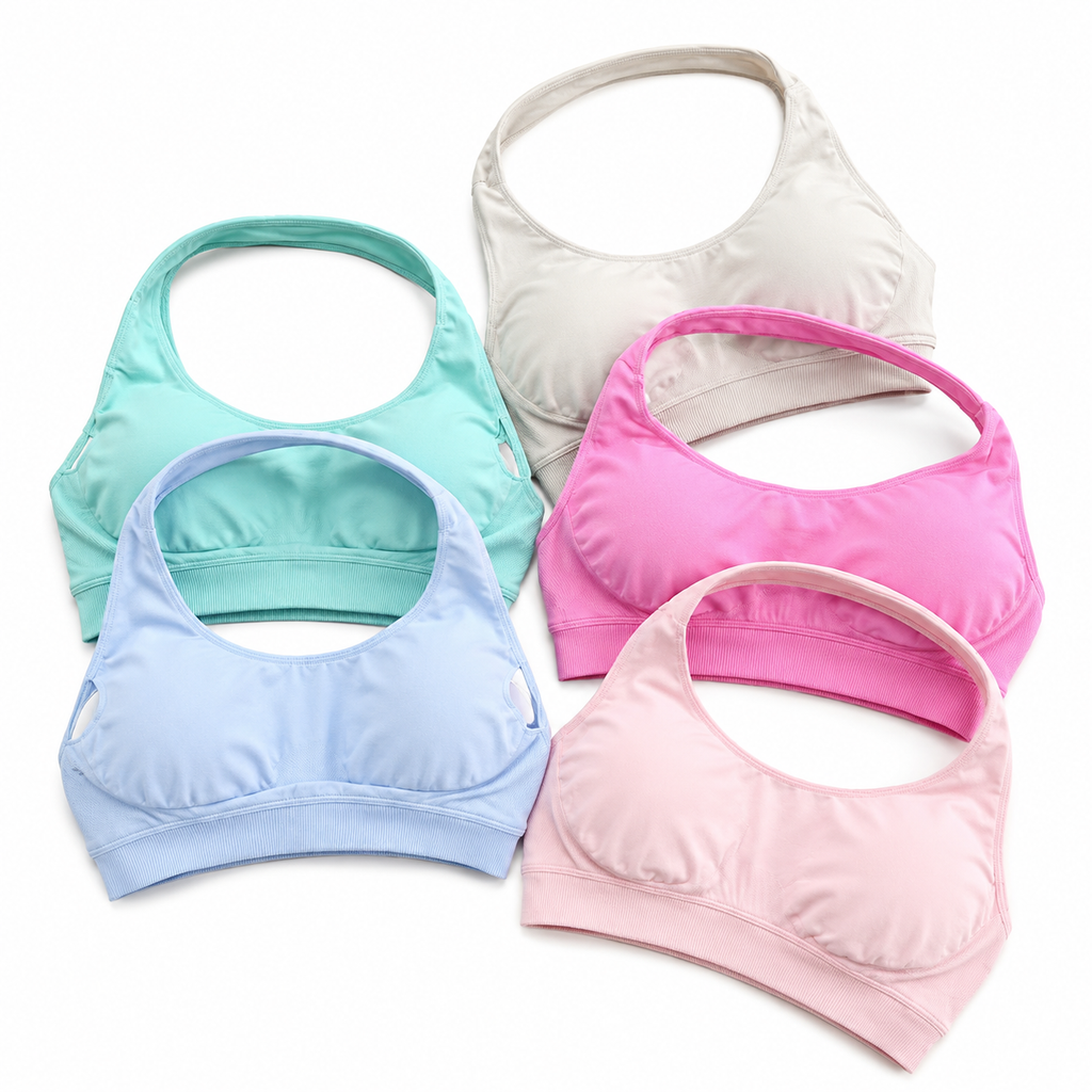 Women's Seamless Halter Sports Bra - High Support, Open Back & 26 Colors