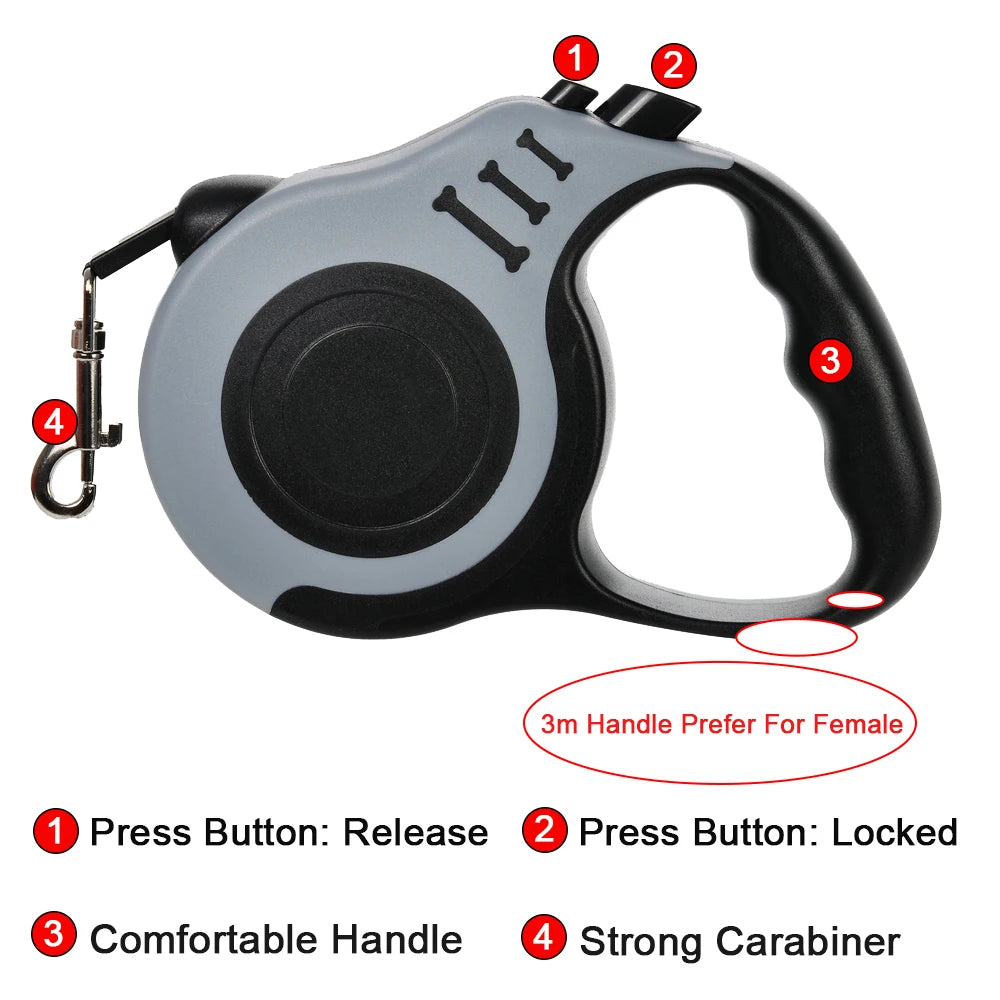 Retractable Dog Leash with One-Hand Brake & Durable Nylon Lead