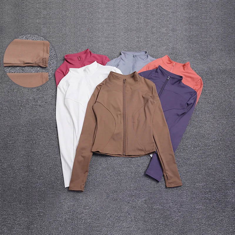 Collection of activewear  jackets in various colors .