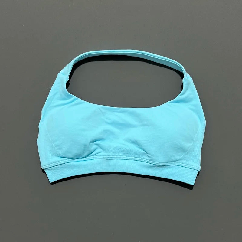 Women's Seamless Halter Sports Bra - High Support, Open Back & 26 Colors