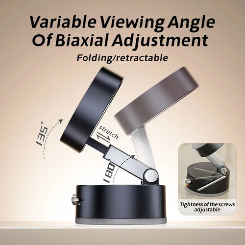 Folding/retractable lamp with adjustable viewing angle on a beige background