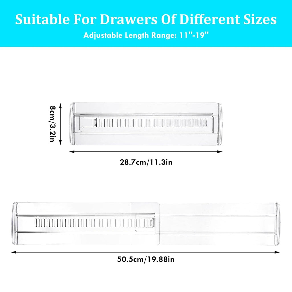 Measurement chart for drawer slides showing adjustable length range and dimensions.