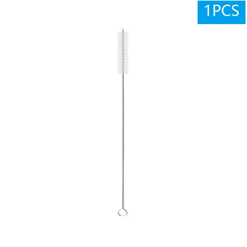 Long metal cleaning brush with bristle head on a white background