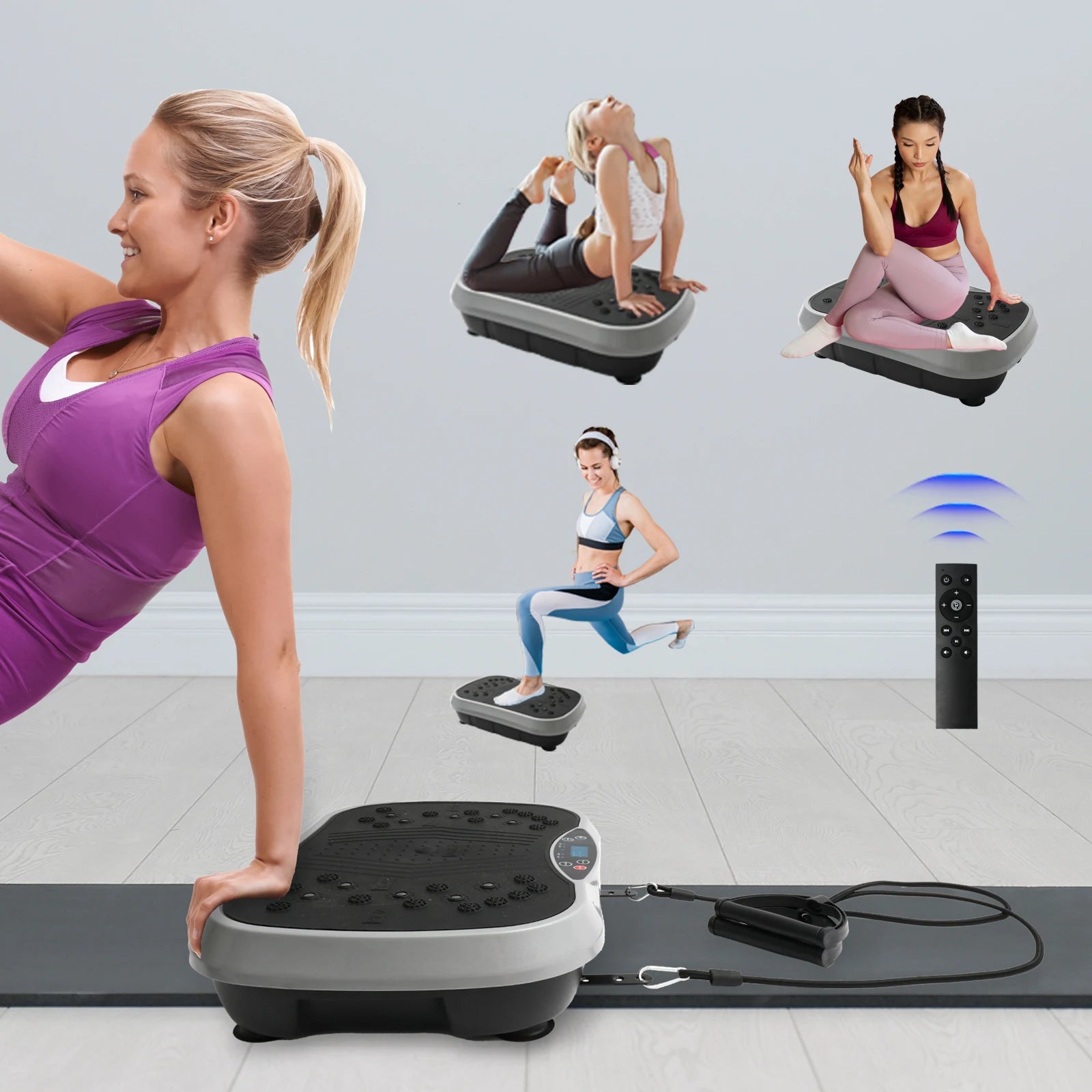Whole Body Vibration Plate Exercise Machine with Resistance Bands & Remote Control