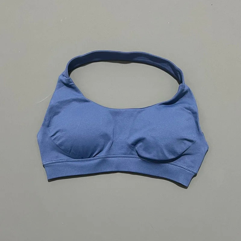 Women's Seamless Halter Sports Bra - High Support, Open Back & 26 Colors
