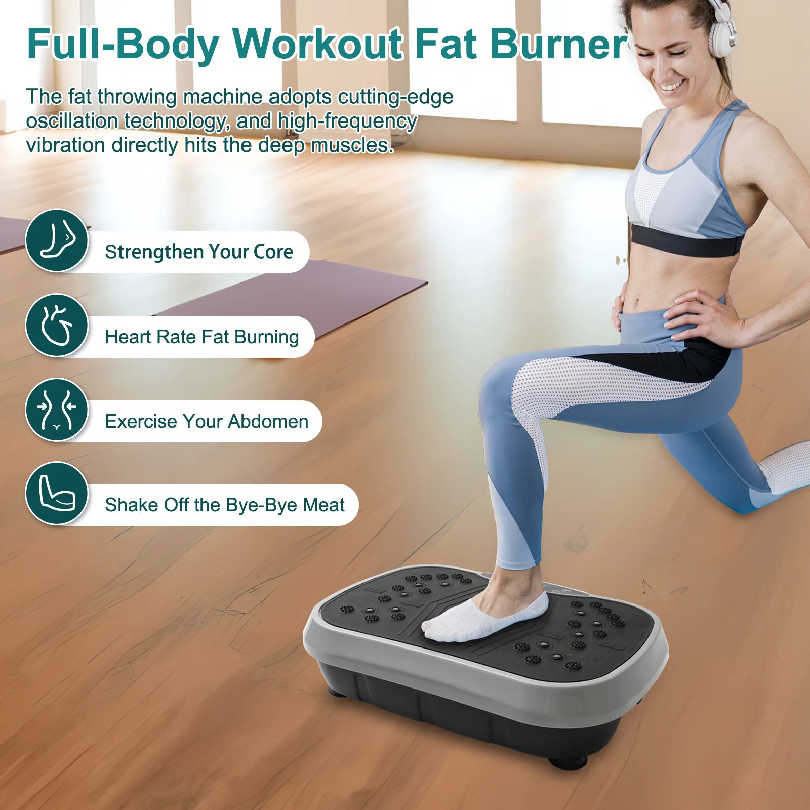 Whole Body Vibration Plate Exercise Machine with Resistance Bands & Remote Control