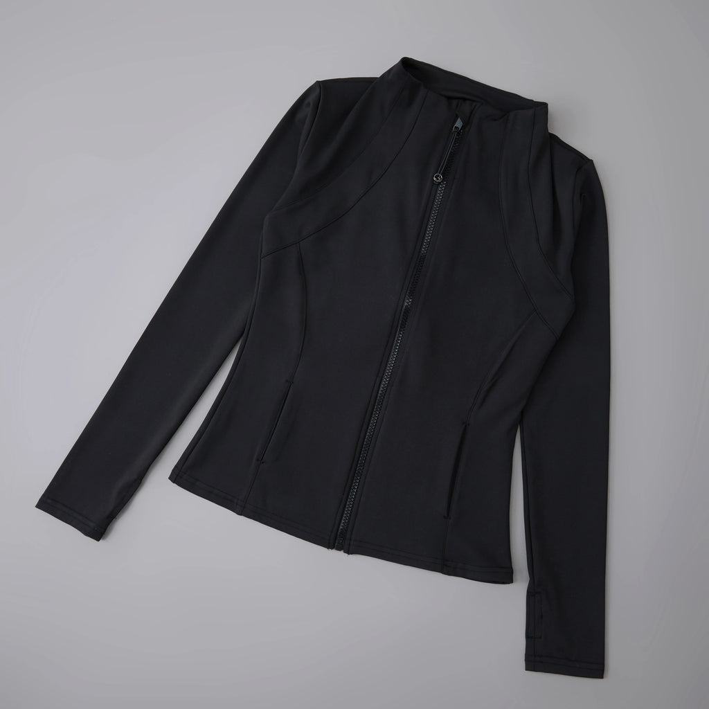 Simple Black active wear jacket on a gray background