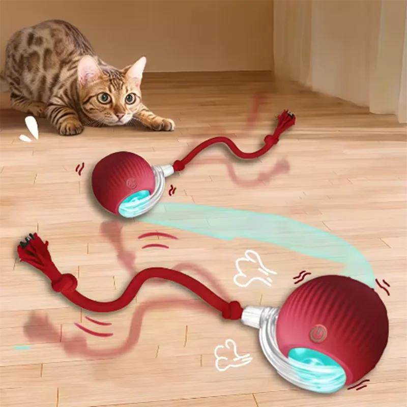 Smart rolling cat toy with moving tail
