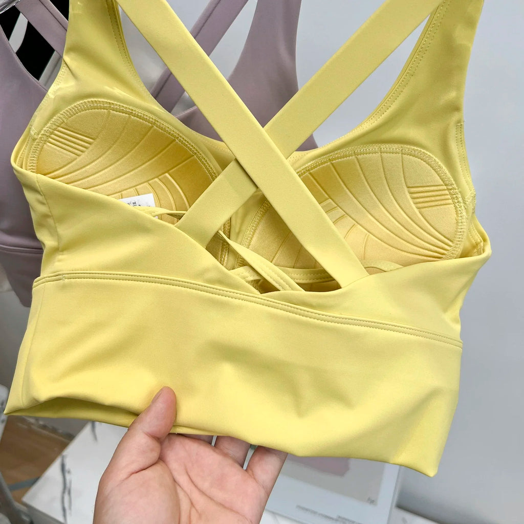 Yellow  flexible sports bra for gym,  running etc. 