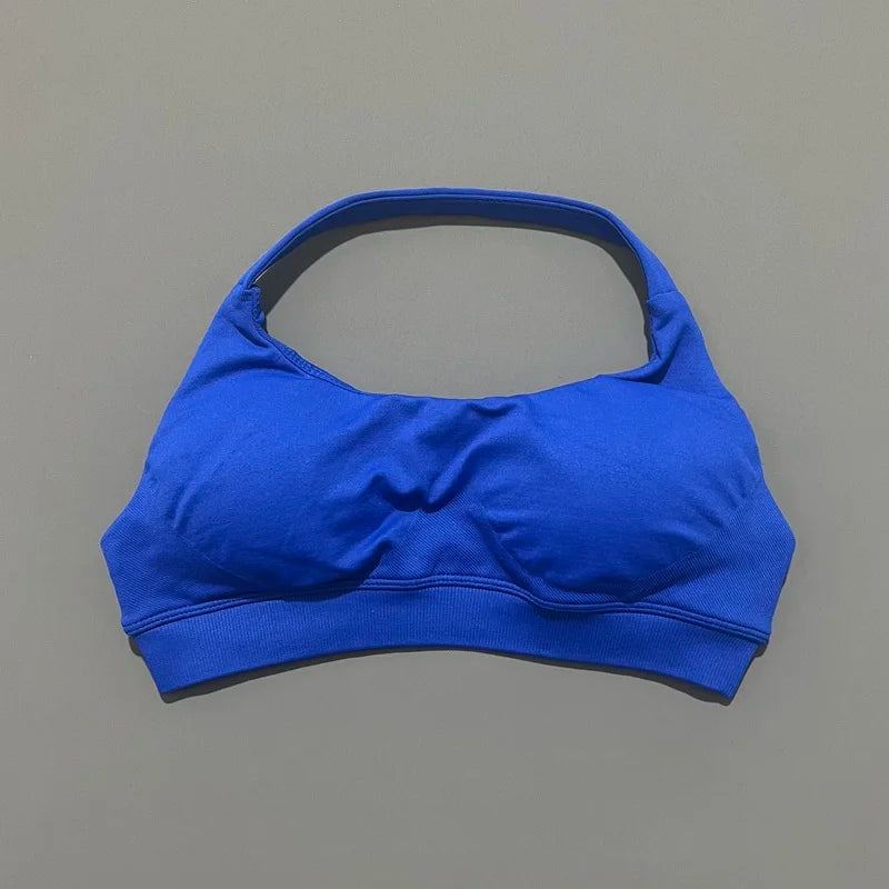 Women's Seamless Halter Sports Bra - High Support, Open Back & 26 Colors