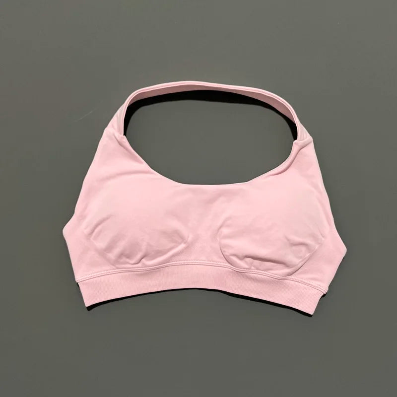 Women's Seamless Halter Sports Bra - High Support, Open Back & 26 Colors