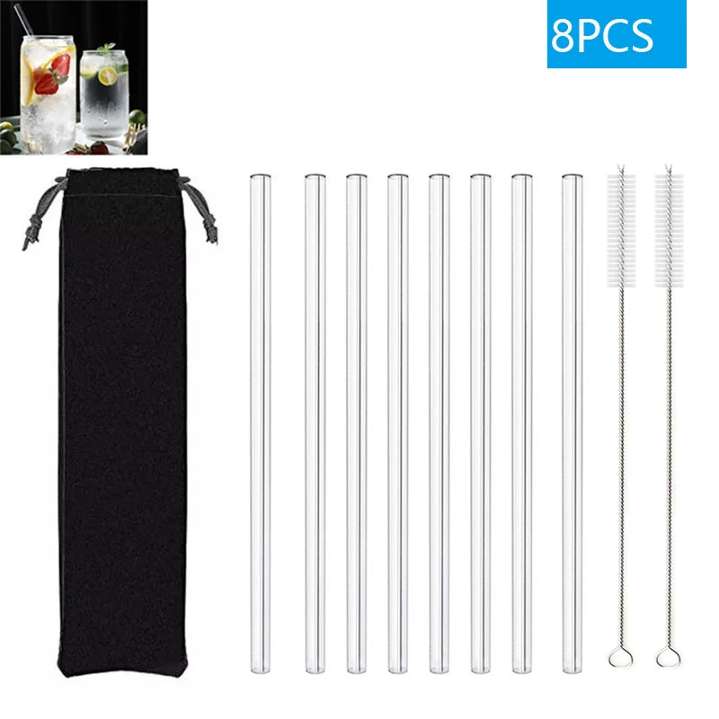 Eco-Friendly Reusable Glass Straws (1–10 Pcs) with Cleaning Brushes