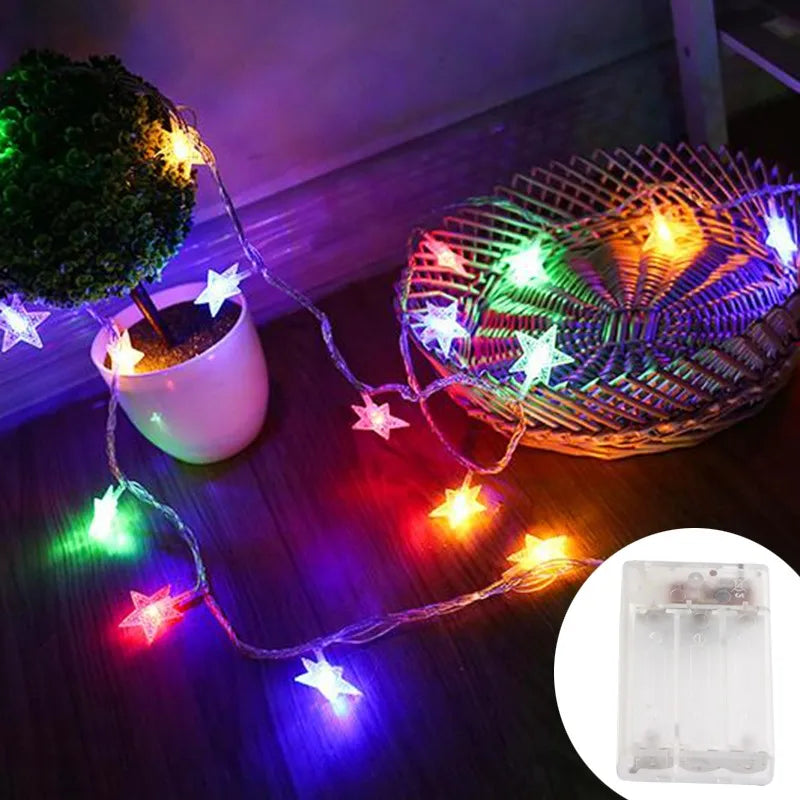 Warm colorful  star LED fairy string lights.
