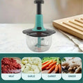 Multi function vegetable  chopper with stainless steel blades for chopping garlic, carrots, ginger, and other ingredients. 
