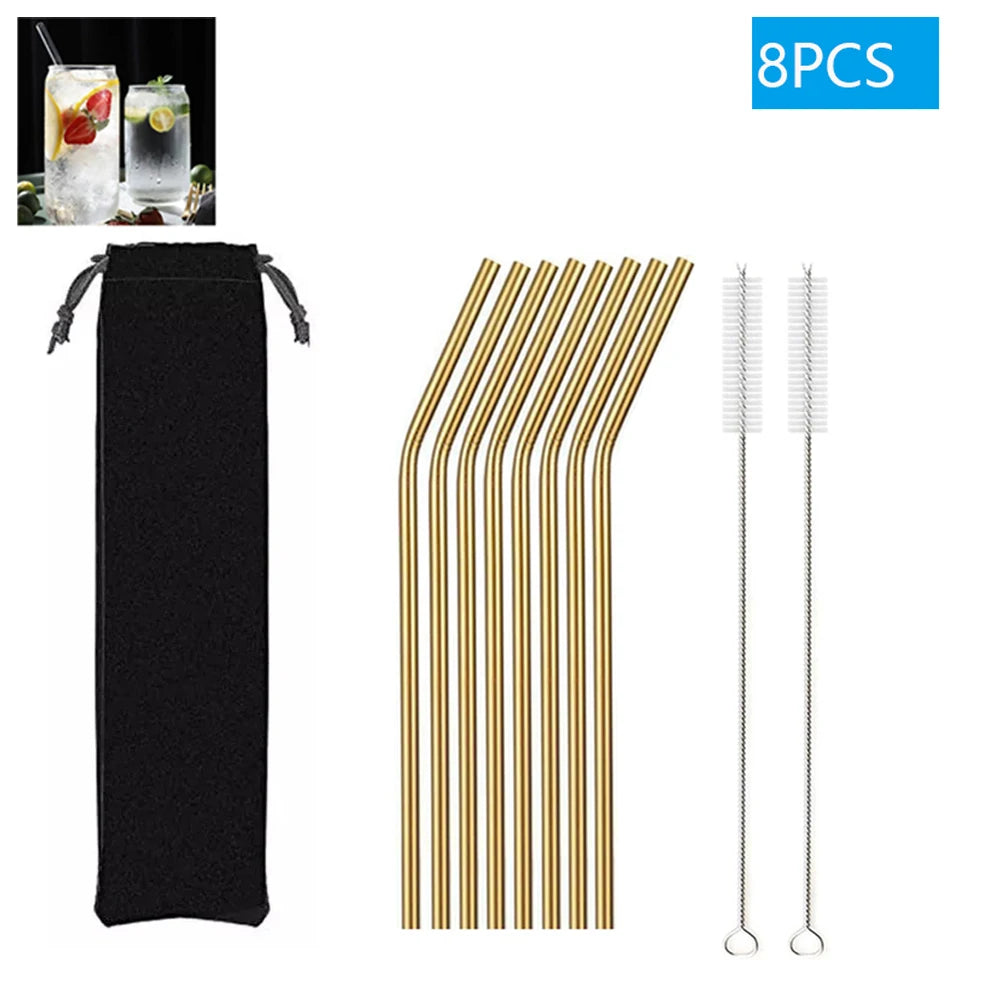 Eco-Friendly Reusable Glass Straws (1–10 Pcs) with Cleaning Brushes