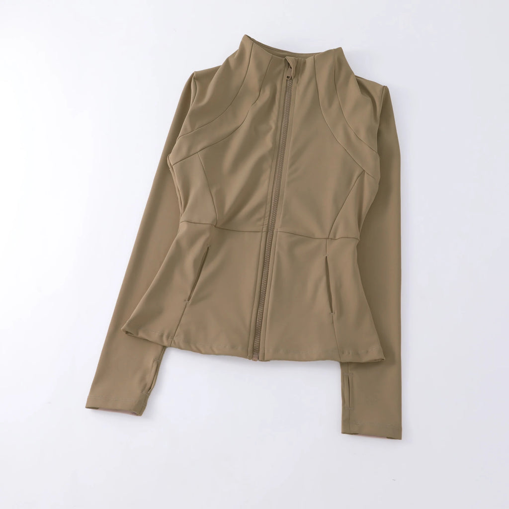 Brown zip-up j active wear jacket  for workout. 