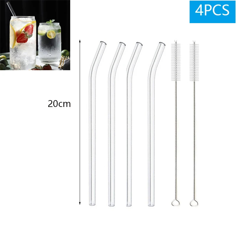 Set of four clear straws with cleaning brush, labeled 20cm, on a white background.