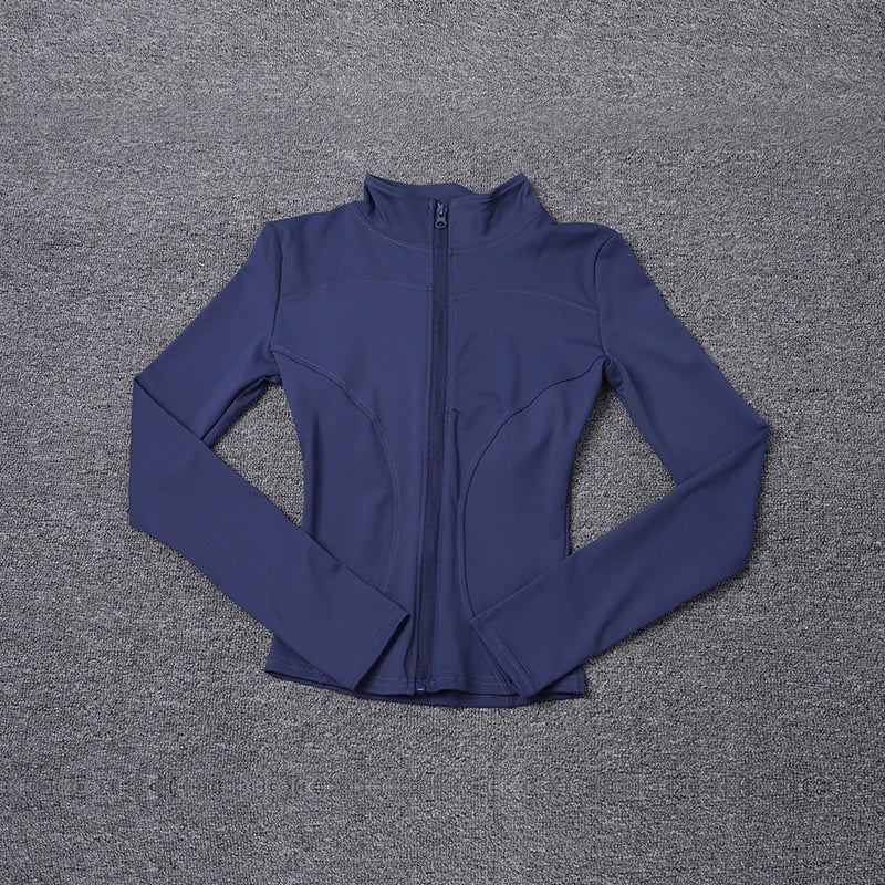 Blue athletic jacket on a gray textured background