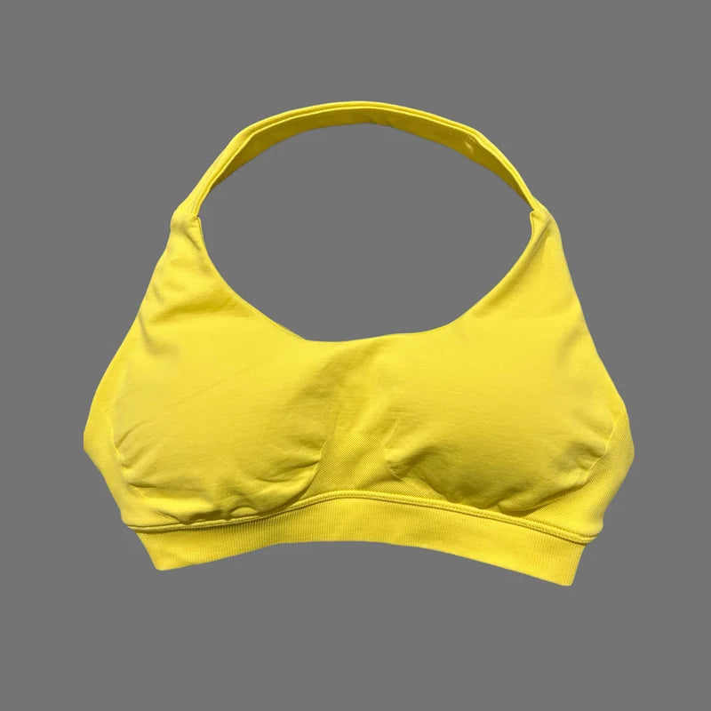 Women's Seamless Halter Sports Bra - High Support, Open Back & 26 Colors