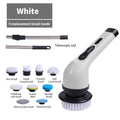 Cleaning tool with various brush heads and a telescopic rod.