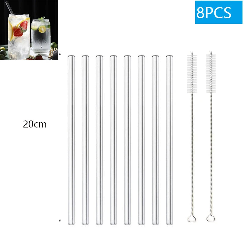 Eco-Friendly Reusable Glass Straws (1–10 Pcs) with Cleaning Brushes