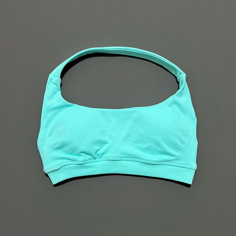Women's Seamless Halter Sports Bra - High Support, Open Back & 26 Colors