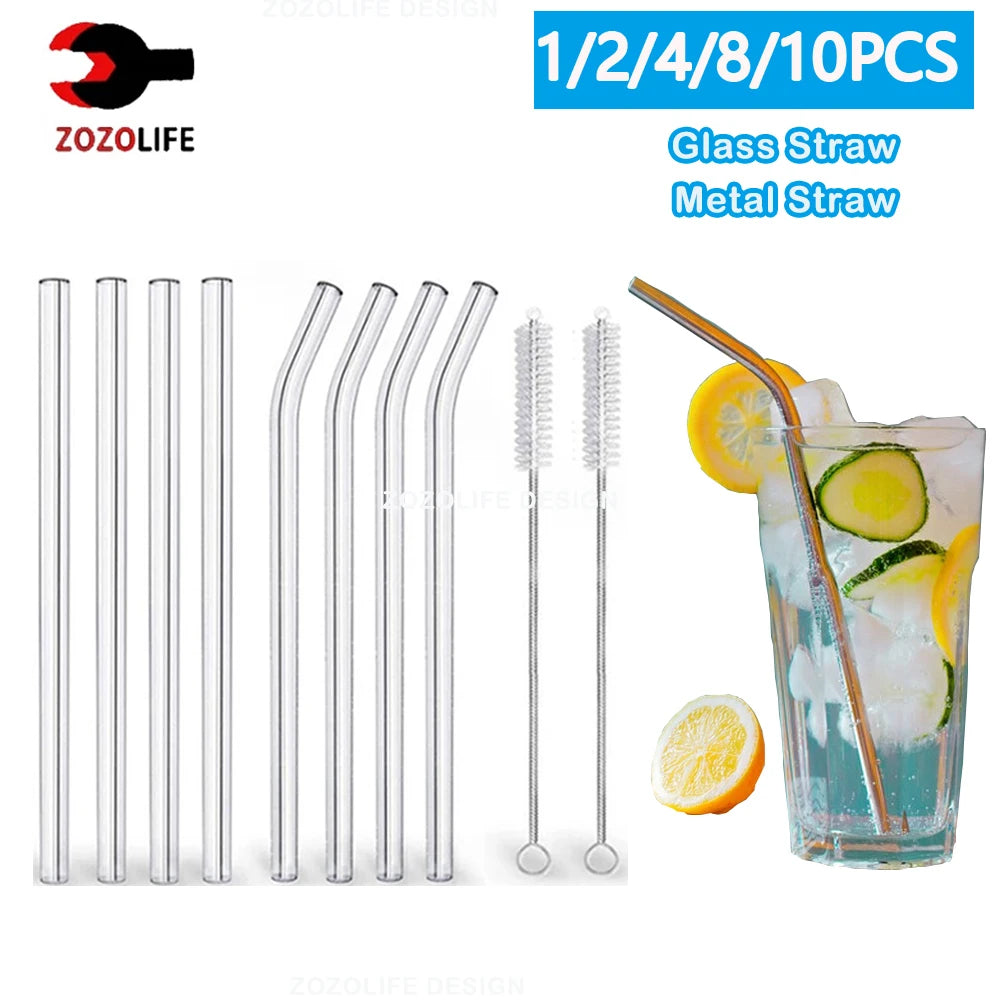 Reusable clear glass drinking straws
