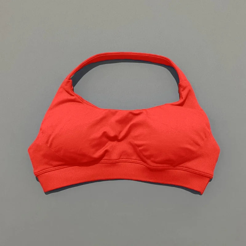 Women's Seamless Halter Sports Bra - High Support, Open Back & 26 Colors