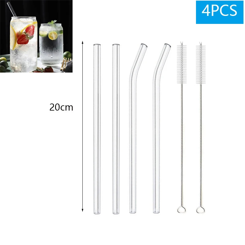 Eco-Friendly Reusable Glass Straws (1–10 Pcs) with Cleaning Brushes