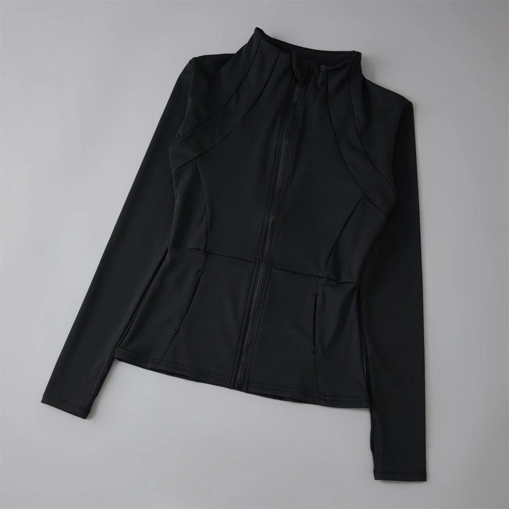 Black active wear  jacket on a light gray background