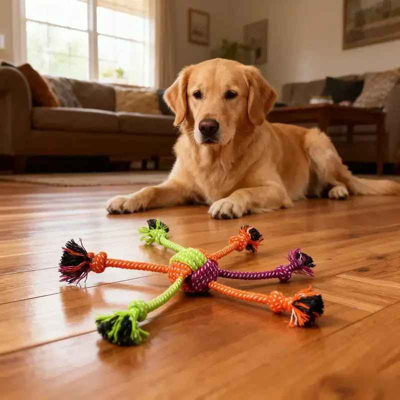 Dog looking at the toy