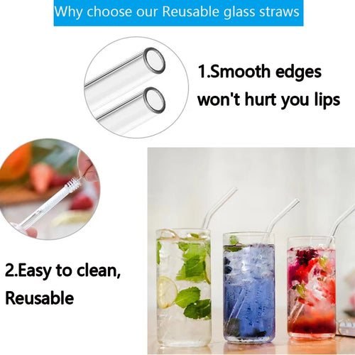 Eco-Friendly Reusable Glass Straws (1–10 Pcs) with Cleaning Brushes