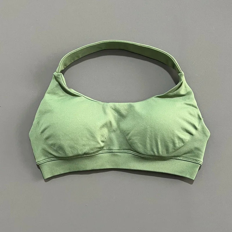 Women's Seamless Halter Sports Bra - High Support, Open Back & 26 Colors