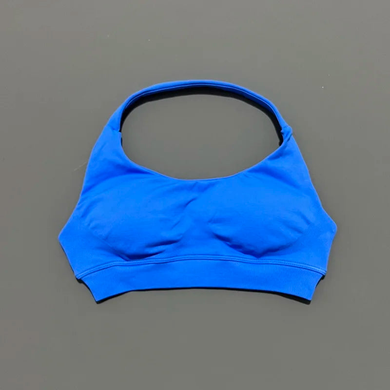 Women's Seamless Halter Sports Bra - High Support, Open Back & 26 Colors