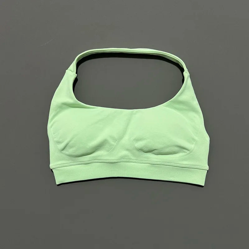 Women's Seamless Halter Sports Bra - High Support, Open Back & 26 Colors