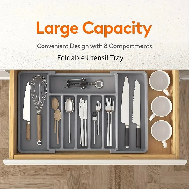 Expandable Bamboo Cutlery Drawer Organizer – Adjustable Kitchen Utensil Storage Tray