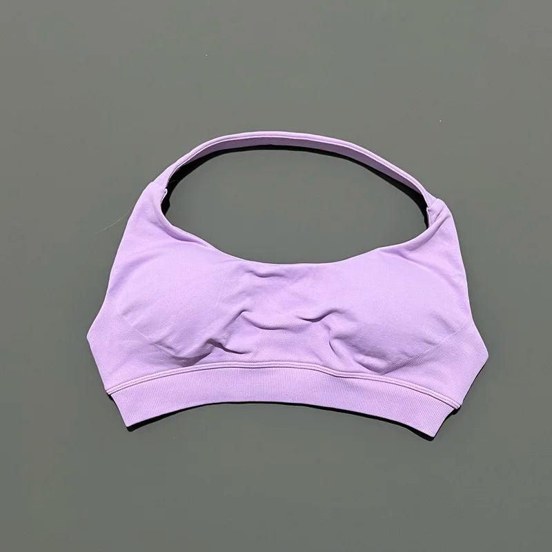 Women's Seamless Halter Sports Bra - High Support, Open Back & 26 Colors