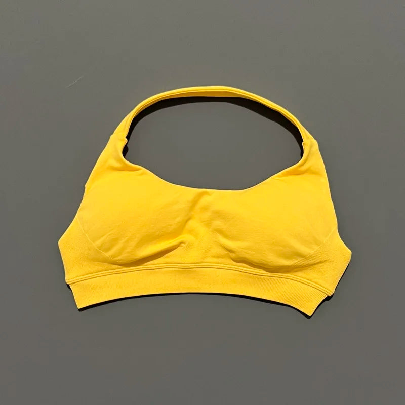 Women's Seamless Halter Sports Bra - High Support, Open Back & 26 Colors