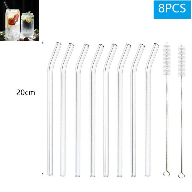 Eco-Friendly Reusable Glass Straws (1–10 Pcs) with Cleaning Brushes
