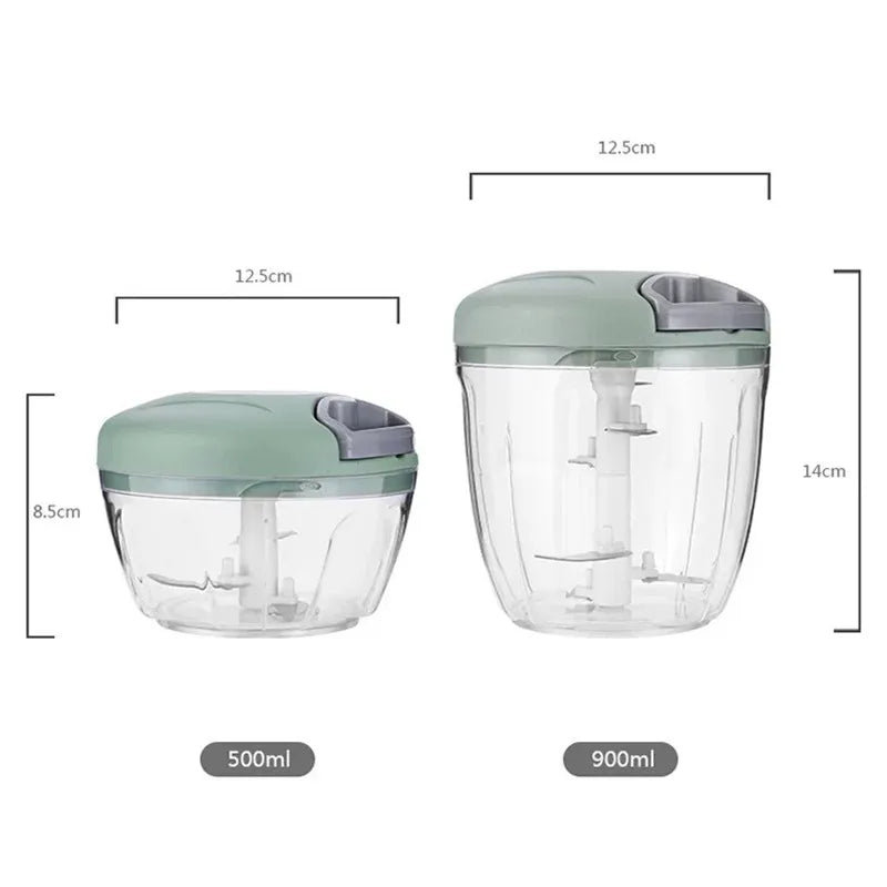 Two green and clear containers with measurements on a white background