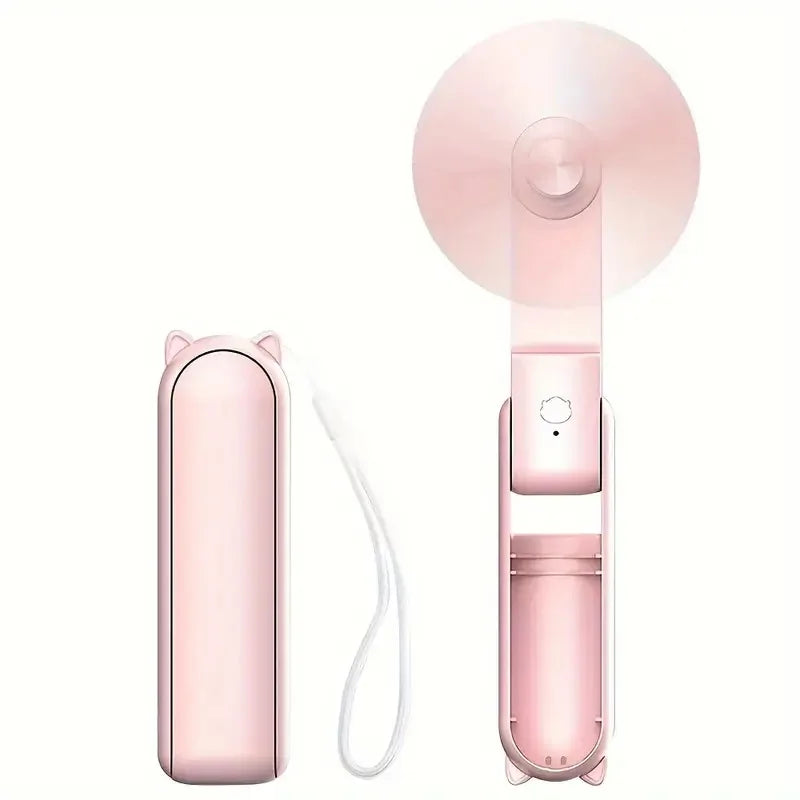 Pink portable rechargeable handheld fan with foldable design

