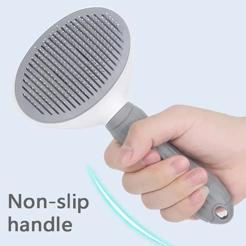 Dog grooming brush with self-cleaning button