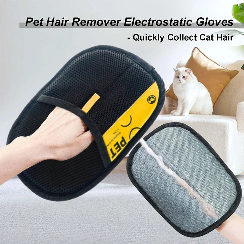 Multi-surface electrostatic pet hair remover gloves
