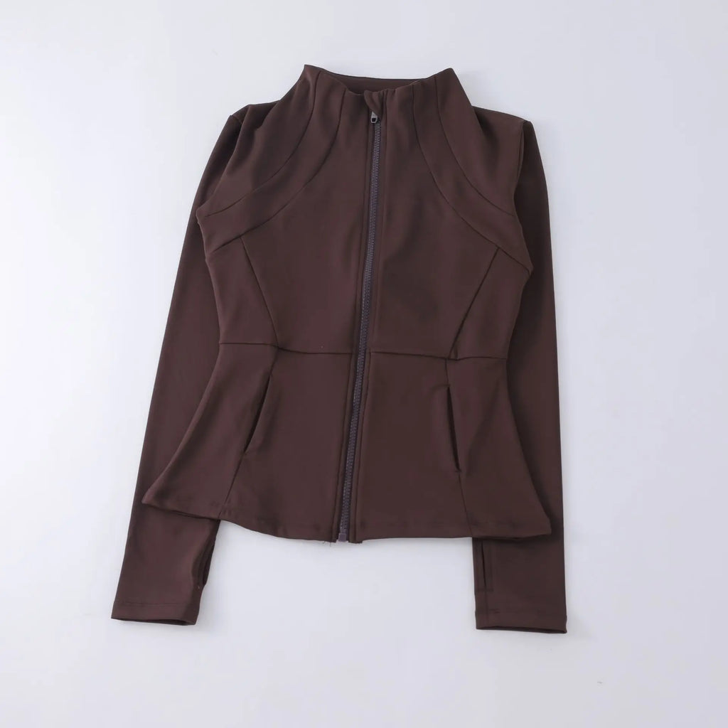 Brown jacket with a zipper on a white background