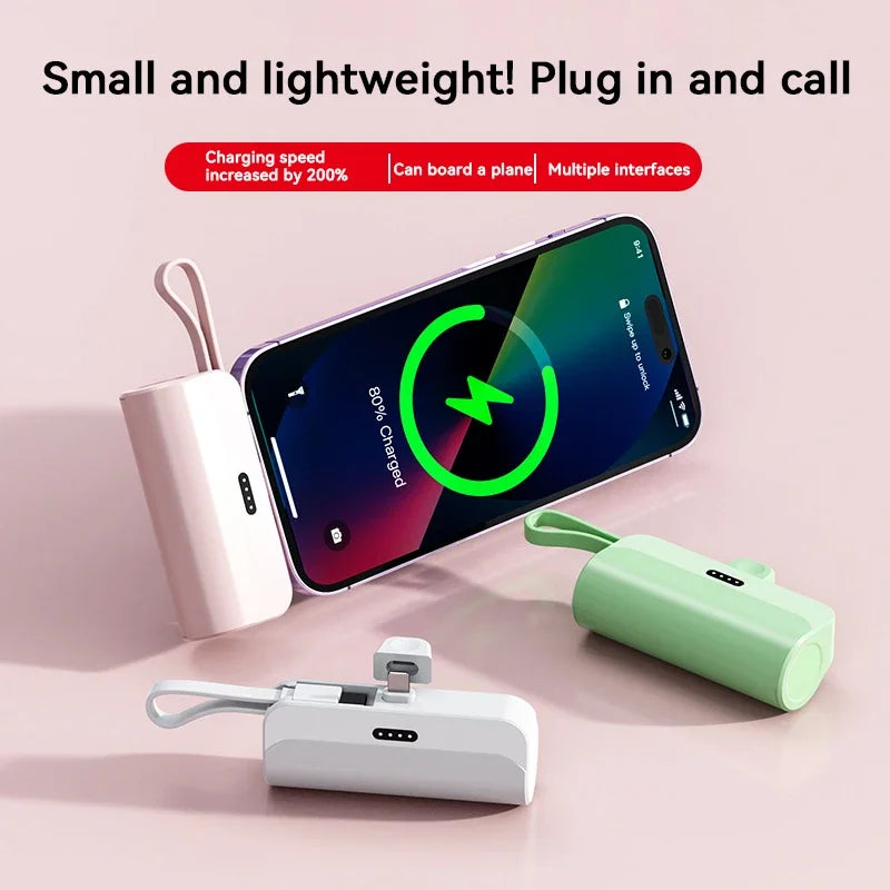 Mini Power Bank with Built-In Cables — Fast Charging for iPhone & Android | Up to 50,000mAh