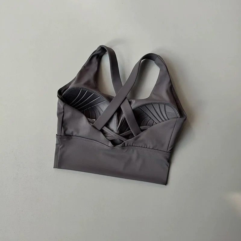 Gray sports bra on a light gray background