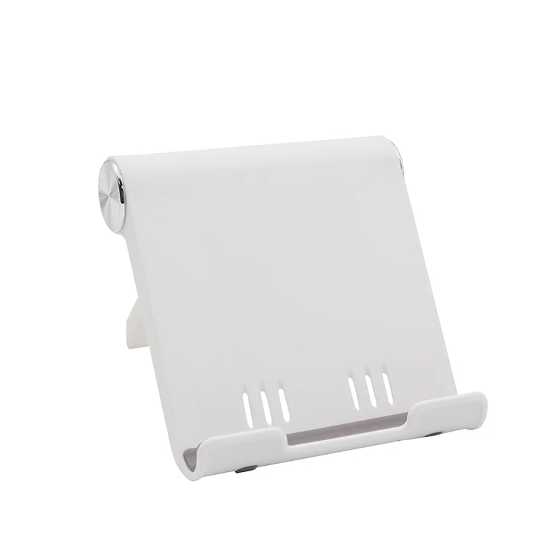 Adjustable foldable phone stand in white
