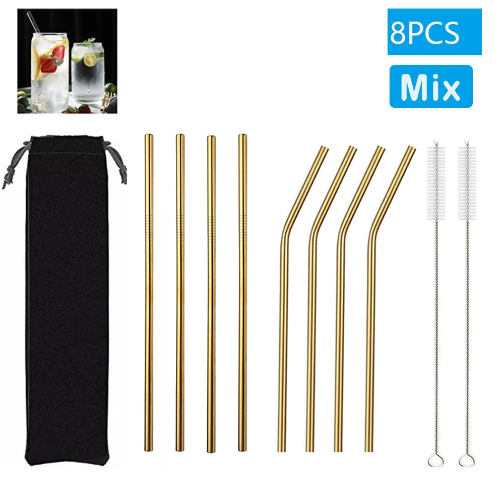 Eco-Friendly Reusable Glass Straws (1–10 Pcs) with Cleaning Brushes